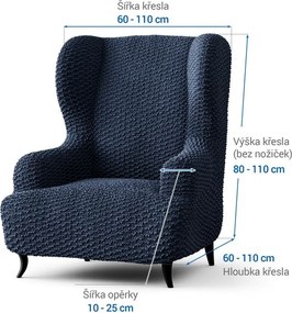 Bielastické poťahy MOSAICO modré kreslo ušiak (š. 60 - 110 cm)