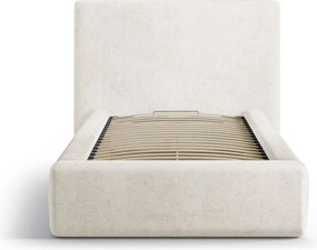 Krémovobiela čalúnená jednolôžková posteľ s úložným priestorom s roštom 90x200 cm Amy – Micadoni