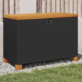 Záhradný úložný box čierny 80x40x48 cm polyratan akáciové drevo 366282