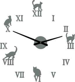 Nalepovacie hodiny na stenu mačky - DIY CAFORD: Čierna Ral 9005 Čierne ručičky 80 cm 3707-33361 12P020 2D CLOCK HEU-