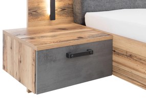 Sconto Posteľ s nočnými stolíkmi DENTON dub lodge/antracitová, 180x200 cm