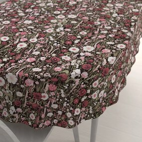 Biante Bavlnený oválny obrus Sandra SA-740 Lúčne kvietky na temne hnedom 140x200 cm