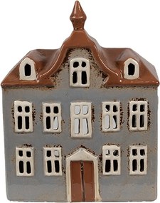 Šedý keramický svietnik na čajovú sviečku domček Amster Village - 16*9*20 cm