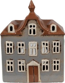 Šedý keramický svietnik na čajovú sviečku domček Amster Village - 16*9*20 cm