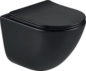 Erga Lily+, závesná WC misa 490x370x365mm, Rimless Tornado 2 + toaletné sedadlo s pomalým zatváraním, čierna matná, ERG-V03-LILY-TO2-BK