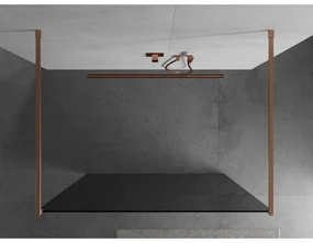 Mexen Kioto, sprchová zástena Walk-In 130 x 200 cm, 8mm šedé sklo, medený matný profil, 800-130-002-65-40