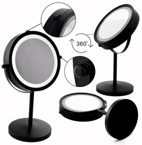 Erga Kimi, zväčšovacie kozmetické zrkadlo s LED podsvietením 210x320 mm, čierna matná, ERG-YKA-CH.KIMI-BLK