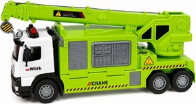 LEAN Toys Nákladné auto s žeriavom a prepravníkom vozidiel – svetlá a zvuky – zelené