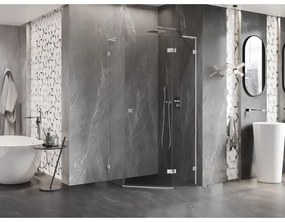 Mexen Lunar, L sklopný päťuholníkový sprchový kút pravý 90 x 90 cm, 8mm číre sklo, chrómový profil, 831L-090P-090L-01-00-P