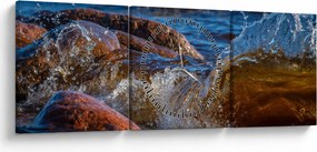 Detailný obraz - voda medzi kameňmi (s hodinami) (90x30 cm)
