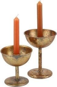 Zlatý antik kovový svietnik na nohe Dhaka gold - Ø 12*13 cm