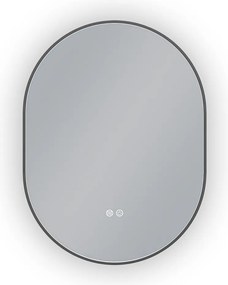 Erga Freya, oválne LED zrkadlo 60x80cm v čiernom kovovom ráme, 3 farby svetla, zadné osvetlenie, vyhrievacia podložka proti zapareniu, ERG-V01-FREYA-6080-BK