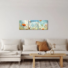 Obraz - Motýle na letnej lúke (s hodinami) (90x30 cm)