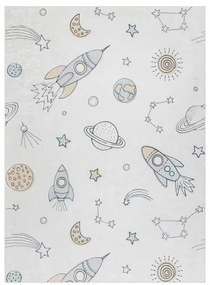 BAMBINO 1278 Prateľný koberec Vesmír, raketa, protišmykový - krém