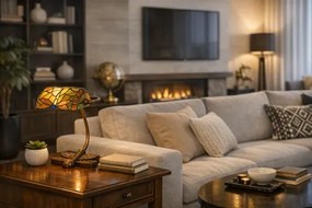 Bank lampa Tiffany vitráž VÁŽKA GREEN Iron Base 28*20 CM