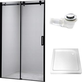 BPS-koupelny Posuvné sprchové dvere HYD-PD03B 100 čierna/transparent pre inštaláciu do niky + vanička HYD-OSV-SXL03C 100x80 biela