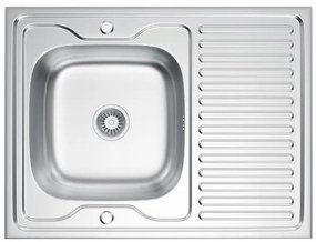 Erga HD, 1-komorový oceľový drez 800x500x160 mm s dlhým odkvapkávačom, dekor ľan, ERG-MLS-HD8050DN