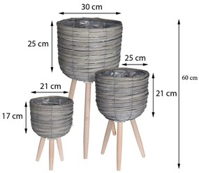 KVETINÁČ Z MORSKEJ TRÁVY GRAS SADA 3KS 60X30 CM+45X25 CM+33X21 CM SIVÁ