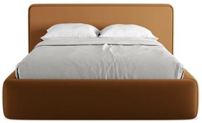 Čalúnená dvojlôžková posteľ v terakotovej farbe s úložným priestorom s roštom 140x200 cm Kiana – Makamii