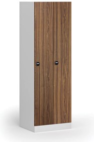 Kovová šatníková skrinka, 2-dverová, 1850 x 600 x 500 mm, demont, zámok s čítačkou RFID kariet, laminované dvere, orech