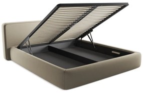 Béžová čalúnená dvojlôžková posteľ s úložným priestorom s roštom 180x200 cm Kiana – Makamii