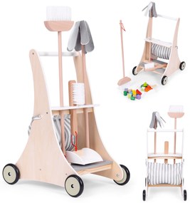 Detský drevený vozík na upratovanie, béžový, ECOTOYS