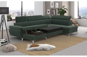 Rozkladacia rohová sedačka do U CATANIA pravá zelená s úložným priestorom