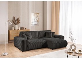 Tmavosivá menčestrová rozkladacia/s úložným priestorom rohová pohovka (pravý roh) Sarina – Ropez