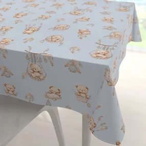 Biante Detský bavlnený štvorcový obrus Sandra SA-615 Medvedíky v košíčkoch na modrom 70x70 cm