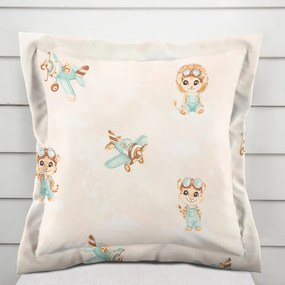 Biante Detská bavlnená obliečka na vankúš s lemom Sandra SA-686 Levíčatá s lietadielkami na svetlo béžovom 60 x 60 cm