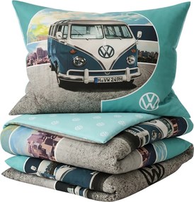 Detské obliečky AUTO VW modro-sivé Rozmer obliečky: 80 x 80 cm | 135 x 200 cm