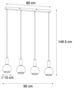 Závesné svietidlo v štýle Art Deco čierne s dymovým sklom 4-svetlo - Josje