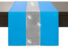 Behúň na stôl Glamour so zirkónmi farby tyrkysovo modrej 40x110 cm - PostelnePrehozy.sk