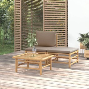 3-dielna záhradná sedacia súprava sivohnedé vankúše bambus 362283