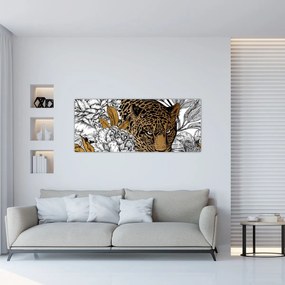 Obraz - Leopard medzi kvetmi (120x50 cm)