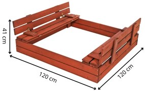 SPRINGOS Uzavreté drevené pieskovisko s lavičkami 120x120 cm – impregnované drevo, s plachtou a netkanou textíliou SBP120SET02
