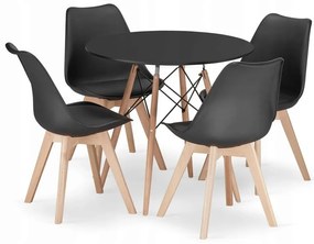 Jedálenská zostava TODI 80cm okrúhly stolový set čierny+ 4 stoličky MARK čierne