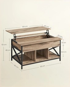 Vasagle Výškovo nastaviteľný konferenčný stolík LUBOR, 60x100x(48-62)cm, camel hnedá/čierna
