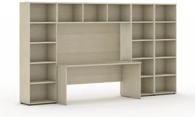 Zostavy knižníc INTEGRO so stolom, nižšie/širšie, 3350 x 700/400 x 1923 mm, dub prírodný