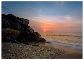 Sklenený obraz západu slnka na pláži (70x50 cm)