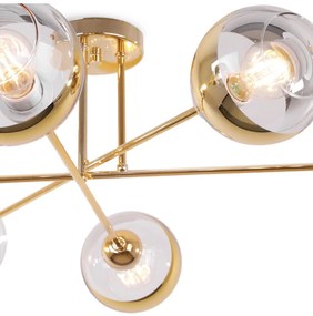 Stropné svietidlo Asturia, 6x zlaté/transparentné sklenené tienidlo, G