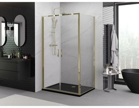 Mexen Exo, výklopný sprchový kút 90 x 80 cm, číre sklo, zlatá, 814-090-080-50-00