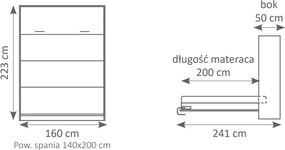 Vertikálna sklápacia posteľ Genius 140x200 s písacím stolom - biely mat