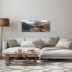 Obraz - Hory pri jazere (120x50 cm)