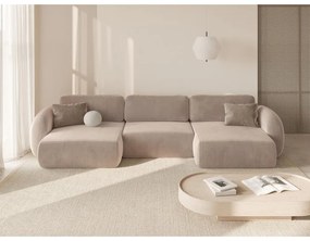 Béžová zamatová rozkladacia/s úložným priestorom rohová pohovka (do tvaru "U") Tonale – Cosmopolitan Design