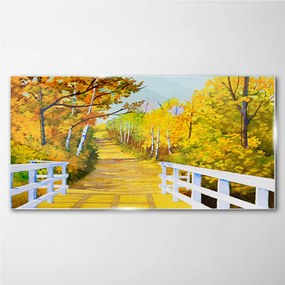 Skleneny obraz Most les jeseň
