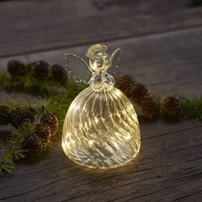 SIRIUS LED svetelný sklenený anjel, 13 cm, číry
