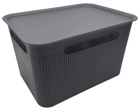 Úložný box s rúčkami BRISEN 16l, 36x26,2x21cm, čierny S vekom / Bez veka: Bez veka