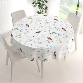 Biante Bavlnený okrúhly obrus Sandra SA-392 Lúčne kvietky s vtáčikmi Ø 50 cm