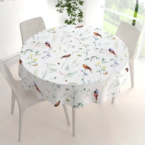 Biante Bavlnený okrúhly obrus Sandra SA-392 Lúčne kvietky s vtáčikmi Ø 130 cm